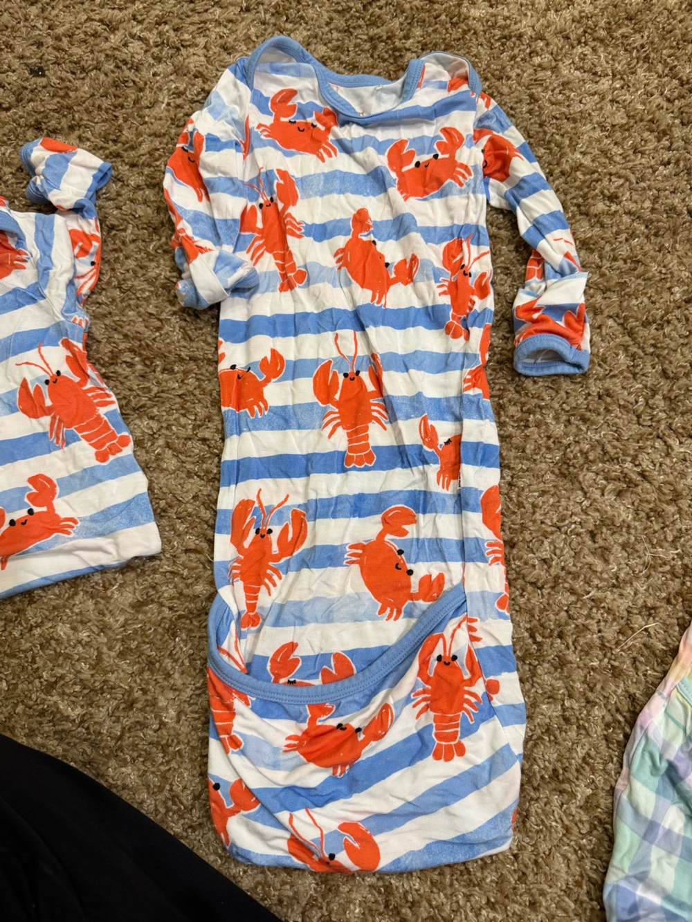 Little Sleepies Blue & Orange Crab Stripe nb gown